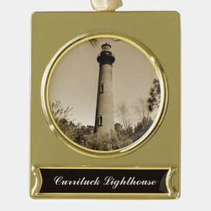 Currituck Lighthouse Gold Plated Banner Ornament