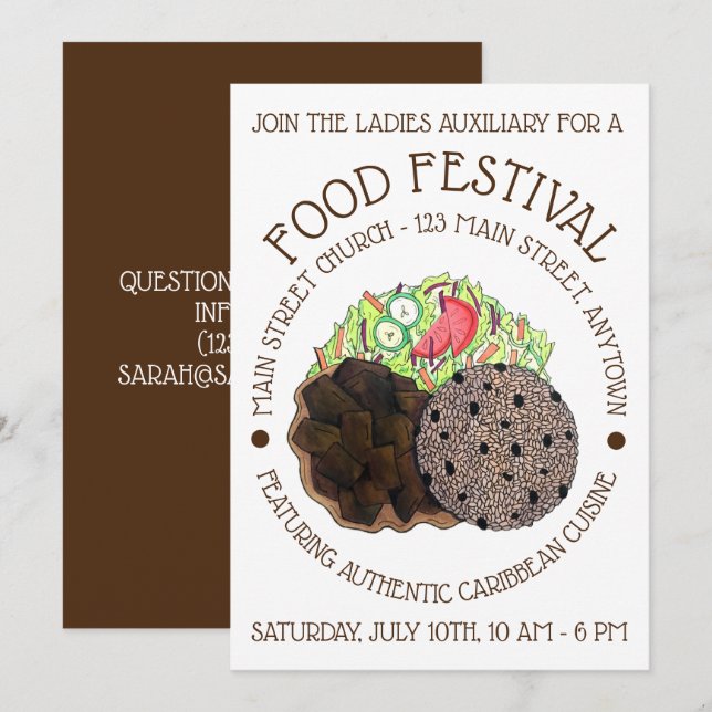 Curry Goat Rice and Peas Caribbean Food Festival Invitation (Front/Back)