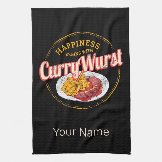 Currywurst Retro Sausage Vintage French Fries Tea Towel (Vertical)