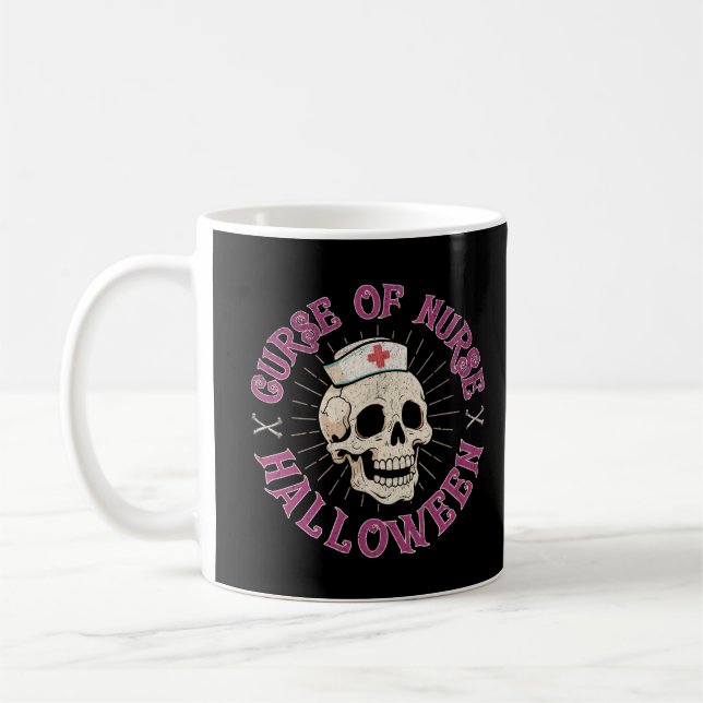 Curse of Nurse Halloween Spooky Nurse Skull Coffee Mug (Left)