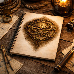 Cursed Coin Pirate – Aged Parchment Cover Notebook