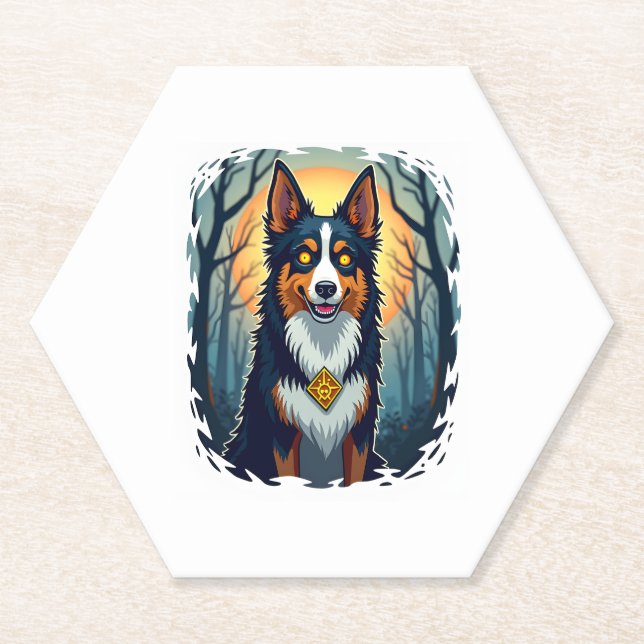 Cursed Collie Crawl Paper Coaster (Front)