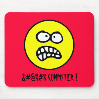 Cursed Computer Funny Angry Face and Cuss Words Mouse Mat