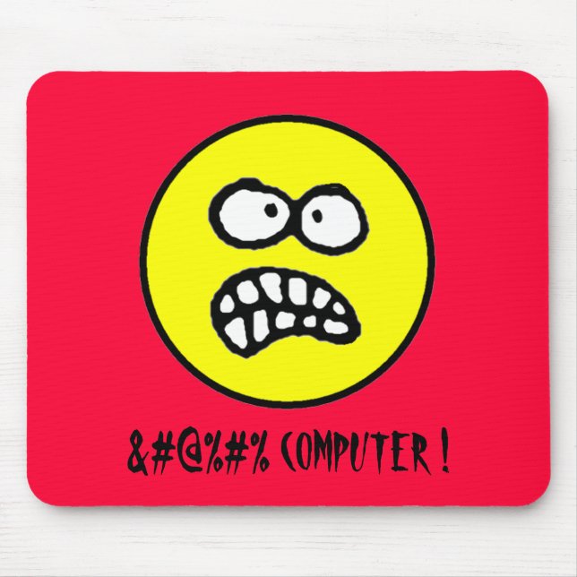 Cursed Computer Funny Angry Face and Cuss Words Mouse Mat (Front)