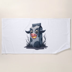 Cursed Milk Carton Cow Beach Towel