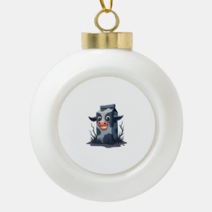 Cursed Milk Carton Cow Ceramic Ball Christmas Ornament