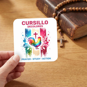 Cursillo DeColores Rooster & Cross Brush Strokes Square Sticker