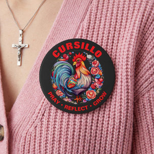 Cursillo Rooster with Roses Pray Reflect Grow 10 Cm Round Badge