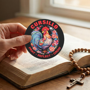 Cursillo Rooster with Roses Pray Reflect Grow Classic Round Sticker