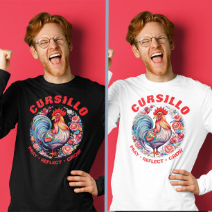Cursillo Rooster with Roses Pray Reflect Grow T-Shirt