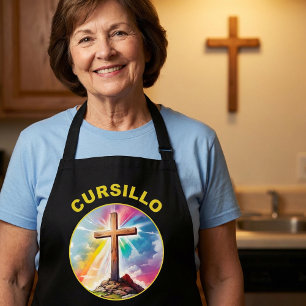 Cursillo Wood Cross With Rainbow and Clouds Apron