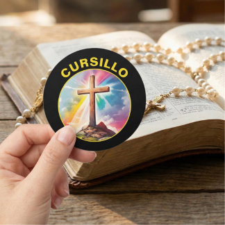 Cursillo Wood Cross With Rainbow and Clouds Classic Round Sticker