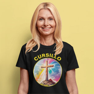Cursillo Wood Cross With Rainbow and Clouds T-Shirt