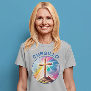 Cursillo Wood Cross With Rainbow and Clouds T-Shirt