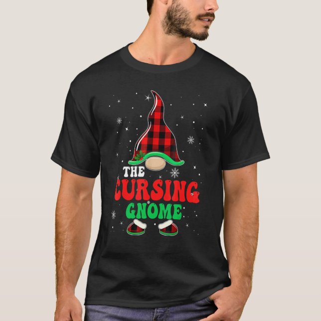 Cursing Gnome Buffalo Plaid Matching Family Christ T-Shirt (Front)