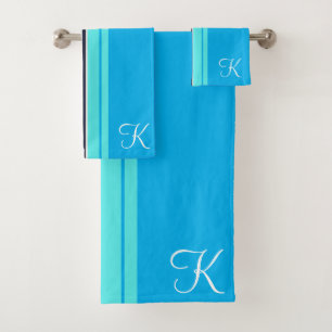 Cursive Blue Aesthetic Custom Nautical Design Bath Towel Set