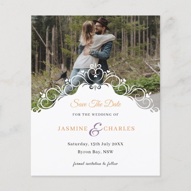 Cursive Border Photo Save the Date Invitation Flyer (Front)