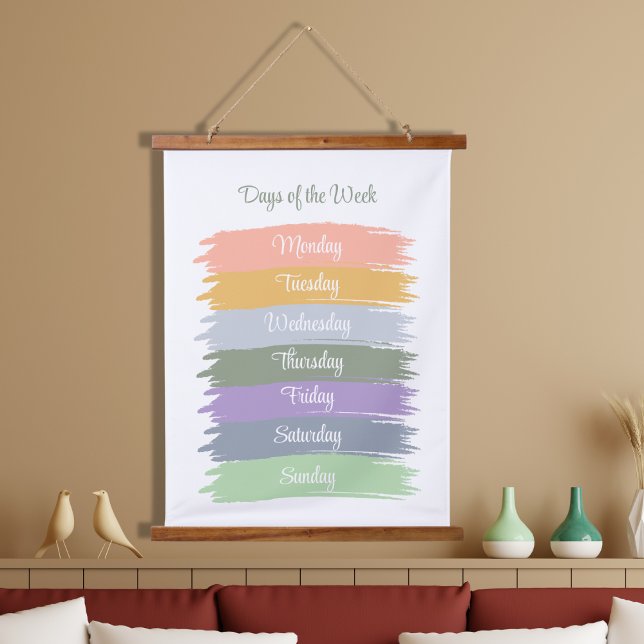 Cursive Days of the Week Aesthetic Brushstrokes Hanging Tapestry (Creator Uploaded)