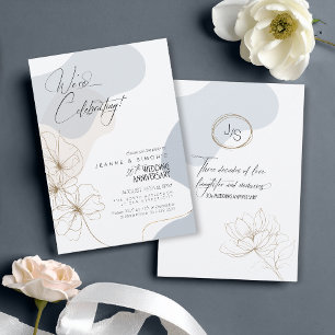 Cursive Floral 30th Anniversary Dusty Blue ID1168 Invitation
