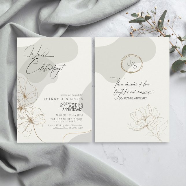Cursive Floral 30th Anniversary Neutrals ID1168 Invitation (Creator Uploaded)