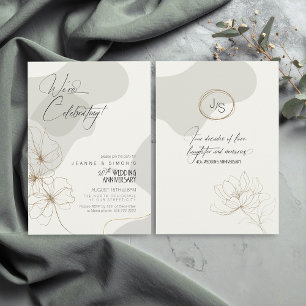 Cursive Floral 40th Anniversary Neutrals ID1168 Invitation
