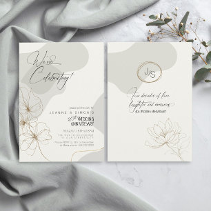Cursive Floral 40th Anniversary Neutrals ID1168 Invitation