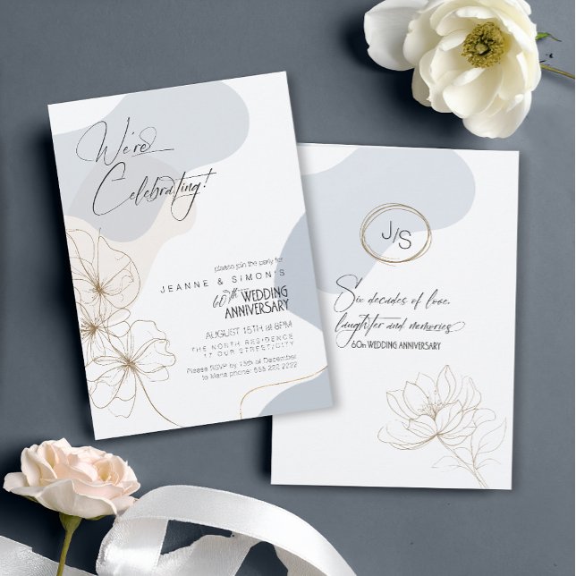Cursive Floral 60th Anniversary Dusty Blue ID1168 Invitation (Creator Uploaded)