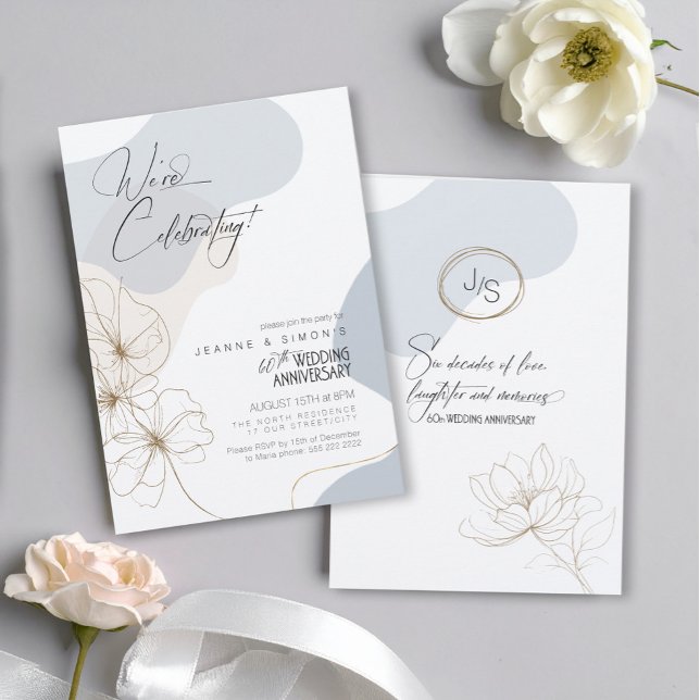 Cursive Floral 60th Anniversary Dusty Blue ID1168 Invitation (Creator Uploaded)