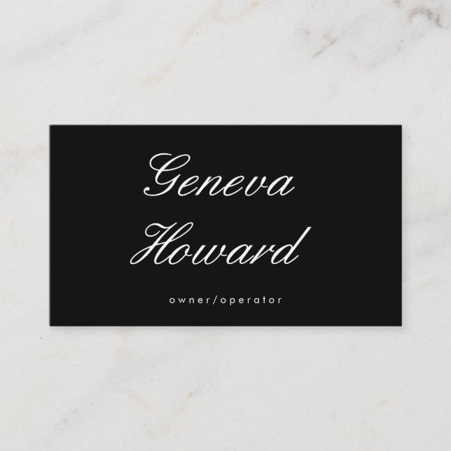 Cursive Font | Minimalist Black Business Card (Front)