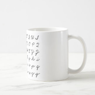 cursive handwriting chart coffee mug