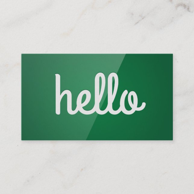 Cursive Hello | Green Gloss Business Card (Front)