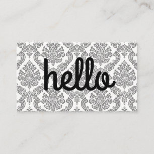 Cursive Hello Minimalist Font   Damask Pattern Business Card