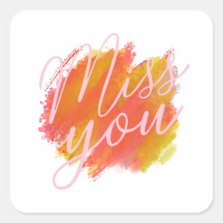 cursive I miss you colorful watercolor Square Sticker