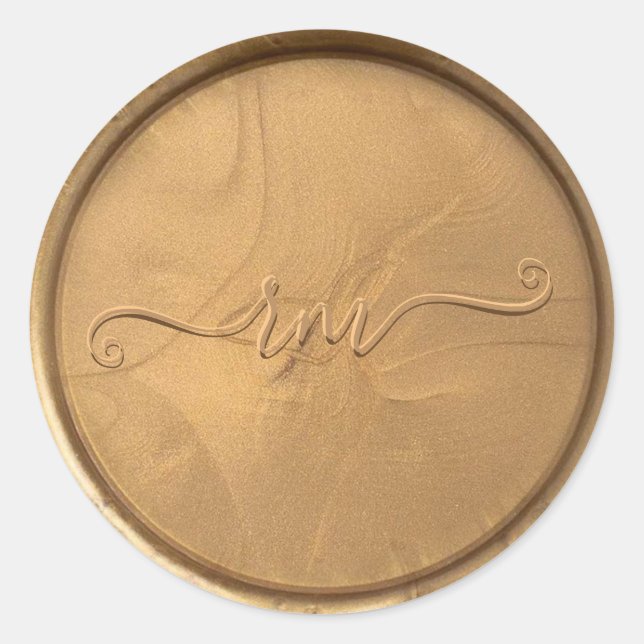 Cursive Monogram Antique Gold Wax Seal Sticker (Front)
