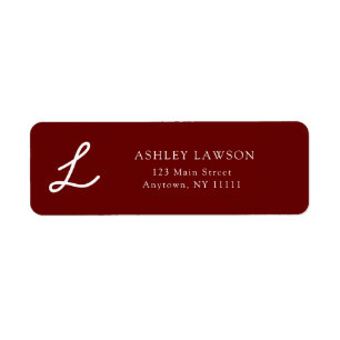 Cursive Monogram Burgundy Return Address Label