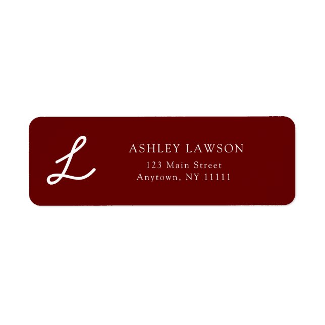 Cursive Monogram Burgundy Return Address Label (Front)