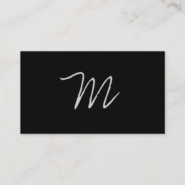Cursive Monogram on Black Business Card (Front)