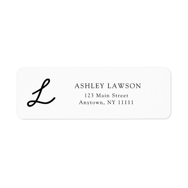 Cursive Monogram White Return Address Label (Front)