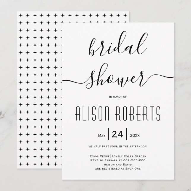 Cursive script calligraphy wedding bridal shower invitation (Front/Back)