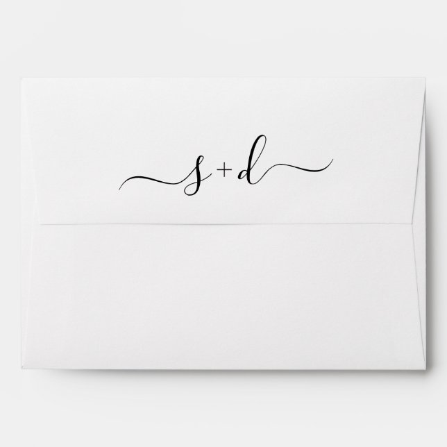 Cursive script initials geometric liner wedding envelope (Back (Top Flap))