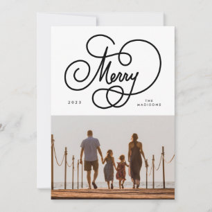 Cursive Script Merry Flourish Photo Holiday Card