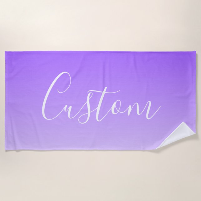 Cursive Script Name & Editable Light Purple Ombre  Beach Towel (Front)