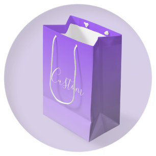 Cursive Script Name & Editable Light Purple Ombre Medium Gift Bag