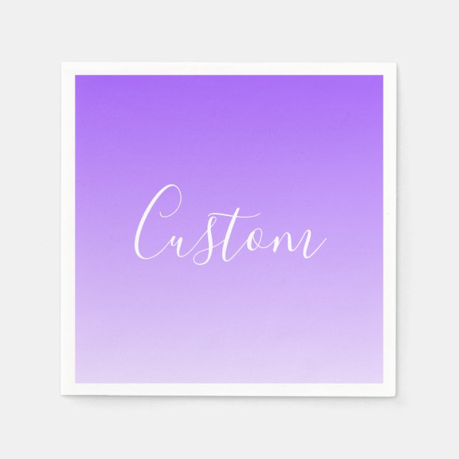 Cursive Script Name & Editable Light Purple Ombre  Napkin (Front)