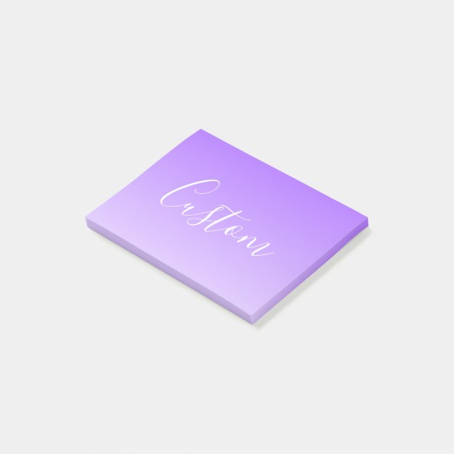 Cursive Script Name & Editable Light Purple Ombre  Post-it Notes (Angled)