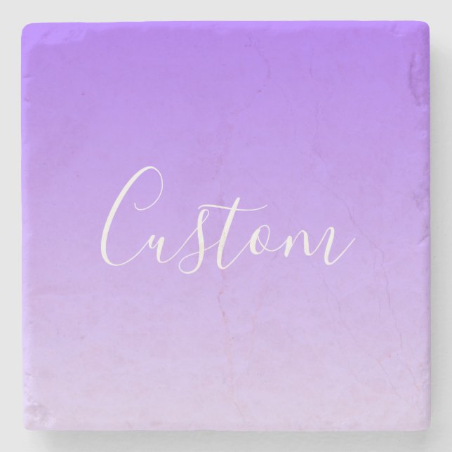 Cursive Script Name & Editable Light Purple Ombre  Stone Coaster (Front)