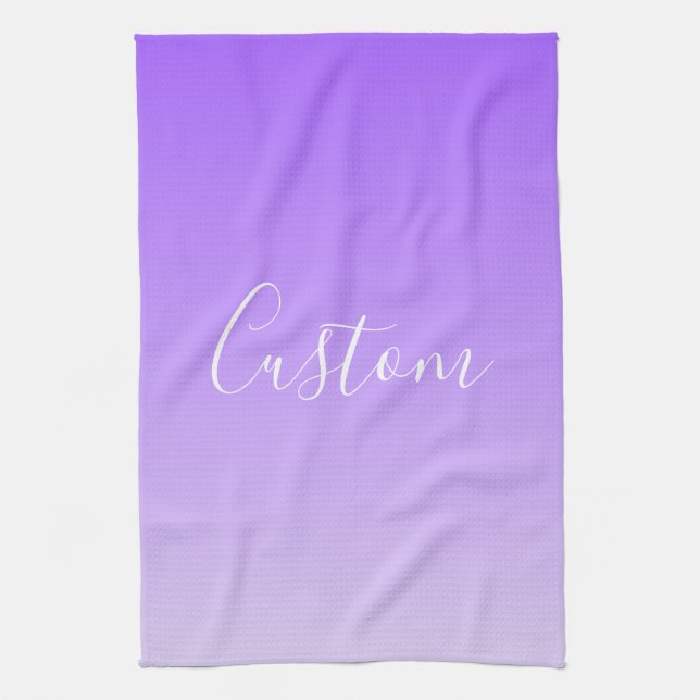 Cursive Script Name & Editable Light Purple Ombre  Tea Towel (Vertical)