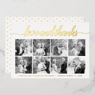 Cursive script Thank You eight photo collage gold Foil Holiday Card