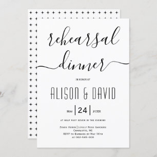Cursive script typography wedding rehearsal dinner invitation