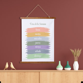 Cursive Spanish Days of the Week Brushstrokes Hanging Tapestry